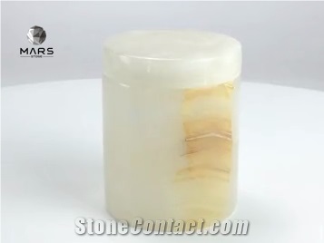 Hot sell cheap White Onyx Stone Candle Jar With Brass Lid